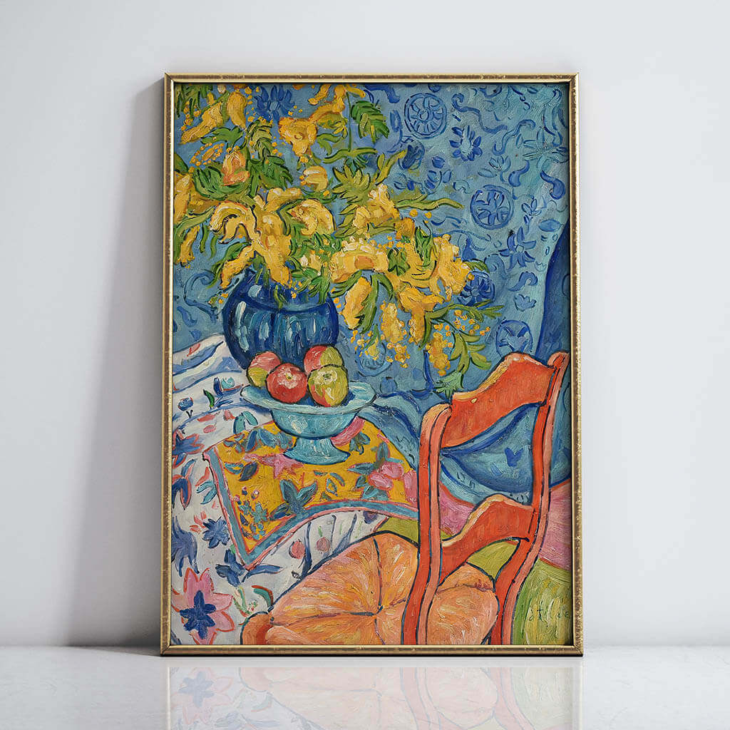 Yellow Flowers Red Chair