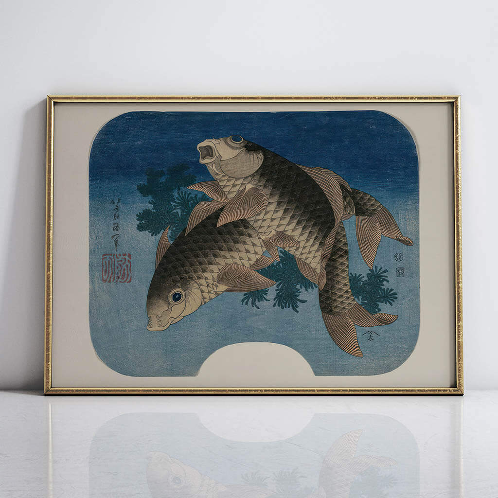 Carp Swimming by Water Weeds