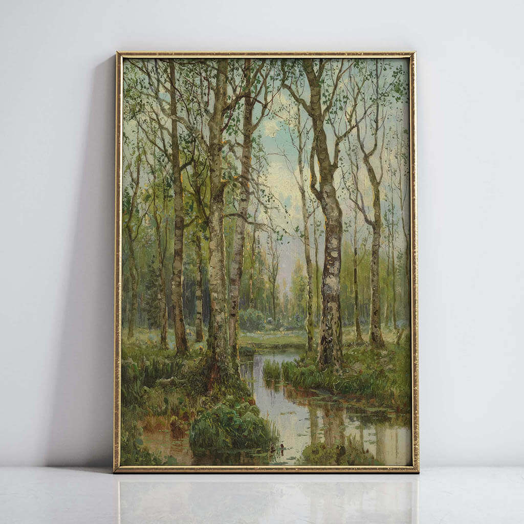 A Stream Running Through a Birch Wood