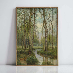 A Stream Running Through a Birch Wood
