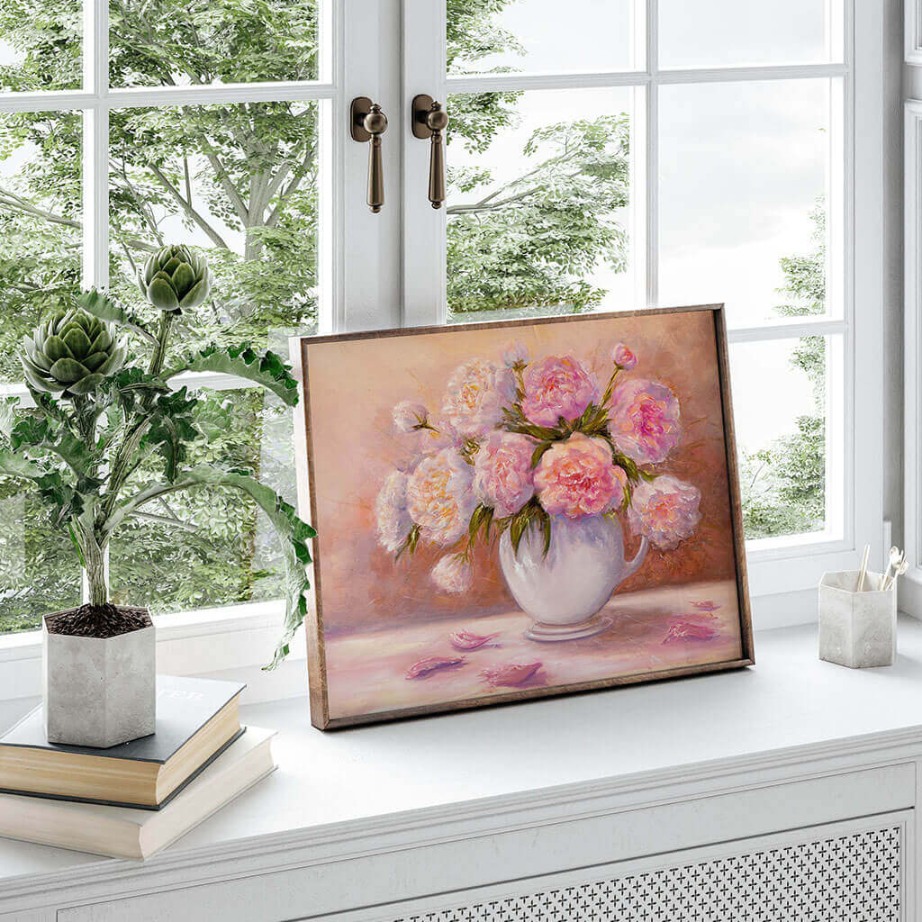Peonies in White Vase