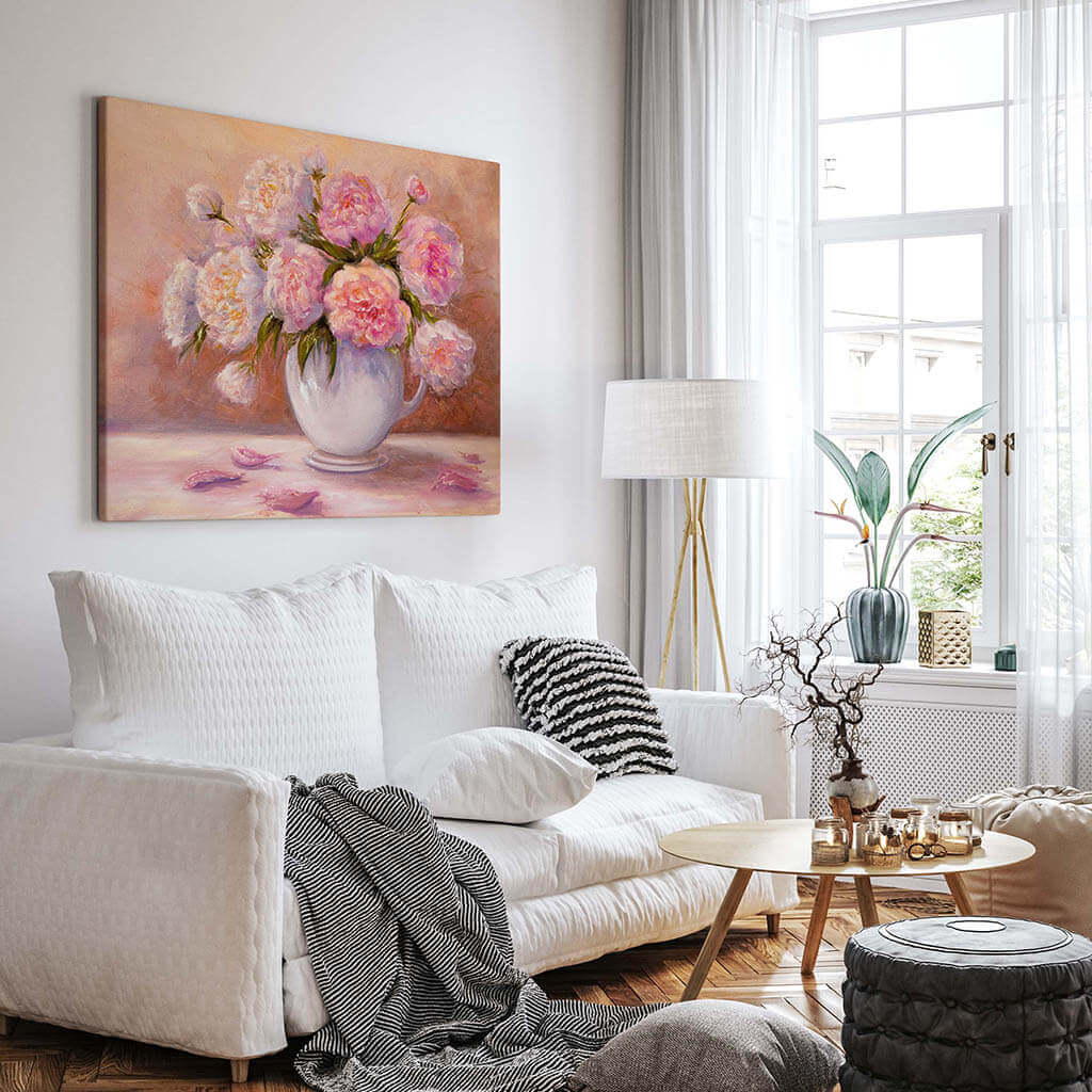 Peonies in White Vase