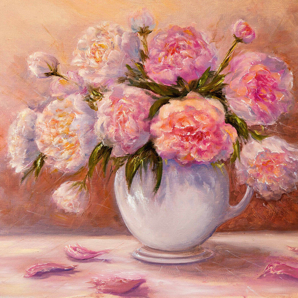 Peonies in White Vase