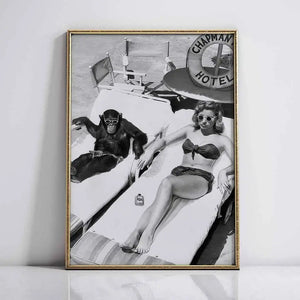 Chimpanzees and sunbathing women