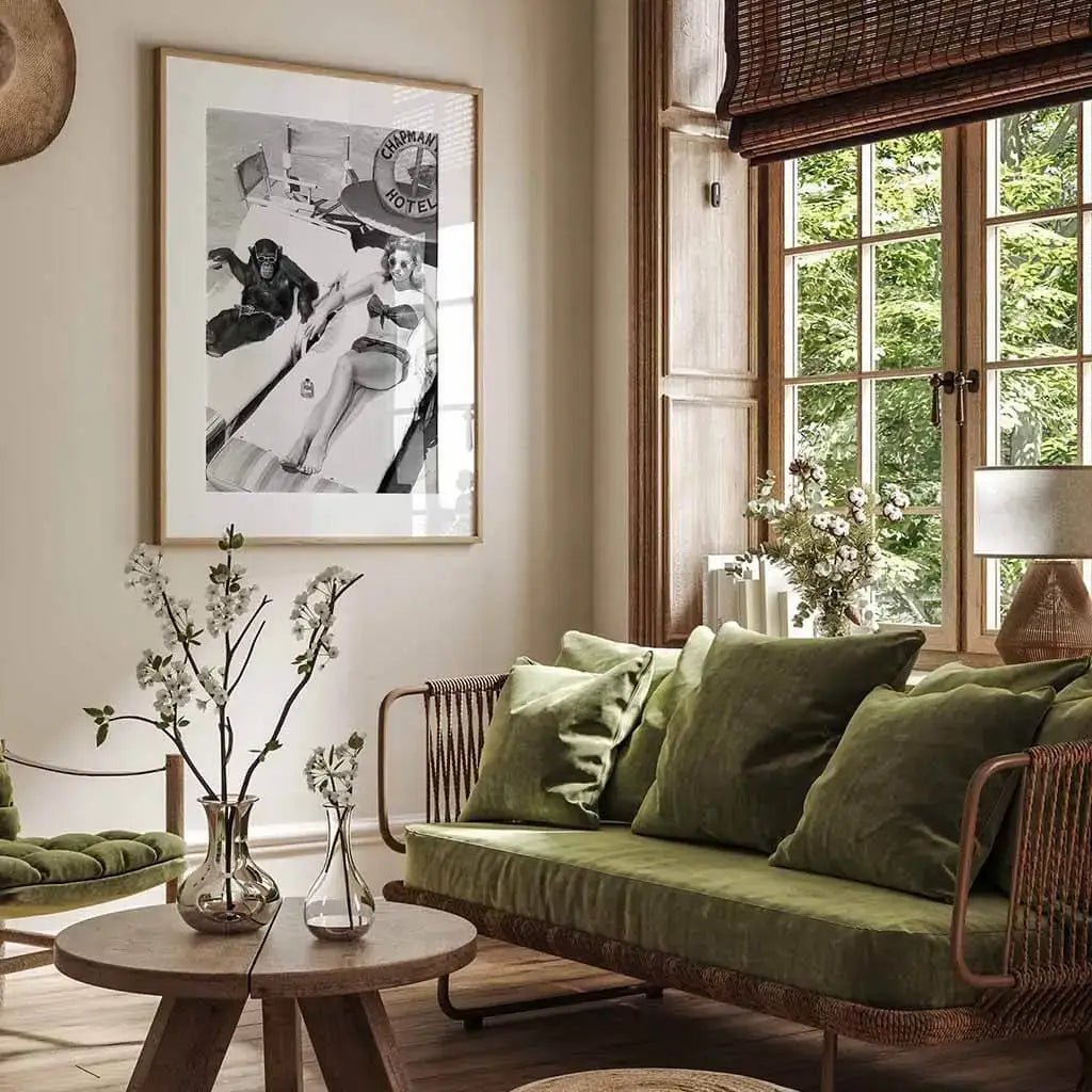 Chimpanzees and sunbathing women