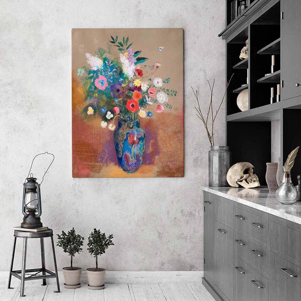 Colorful Blossoms in Blue Vase