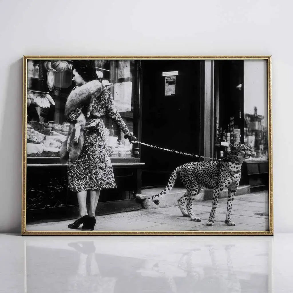 Elegant Lady Shopping with Cheetah