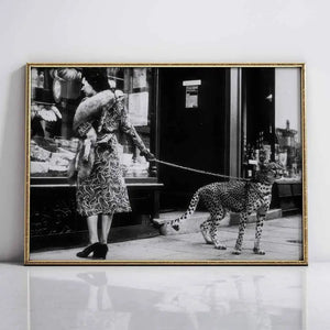 Elegant Lady Shopping with Cheetah