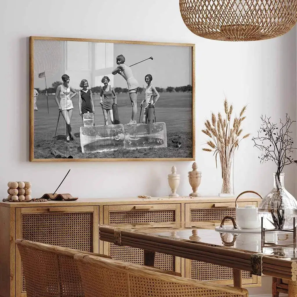 Girl playing golf on ice vintage photo