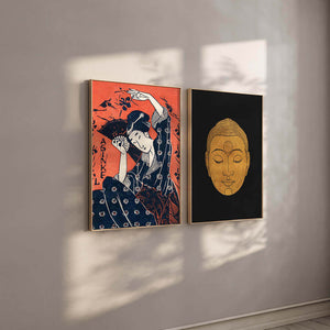 Head of Buddha & Geisha with Fan