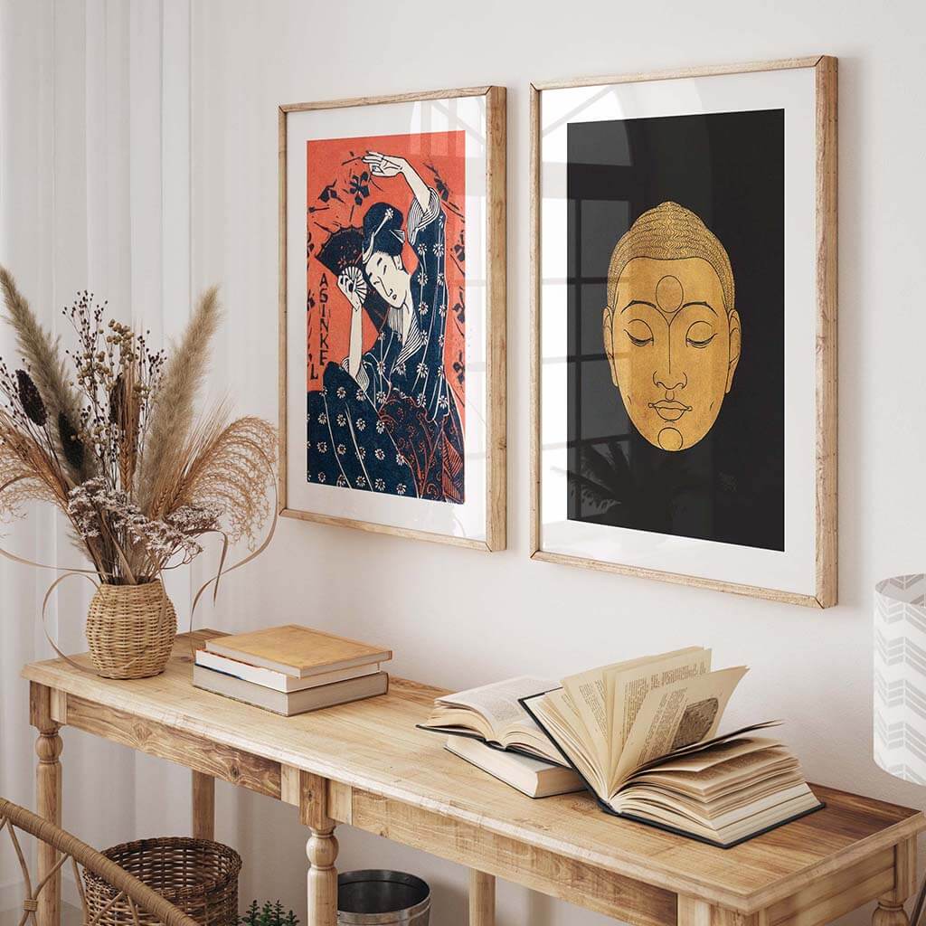 Head of Buddha & Geisha with Fan