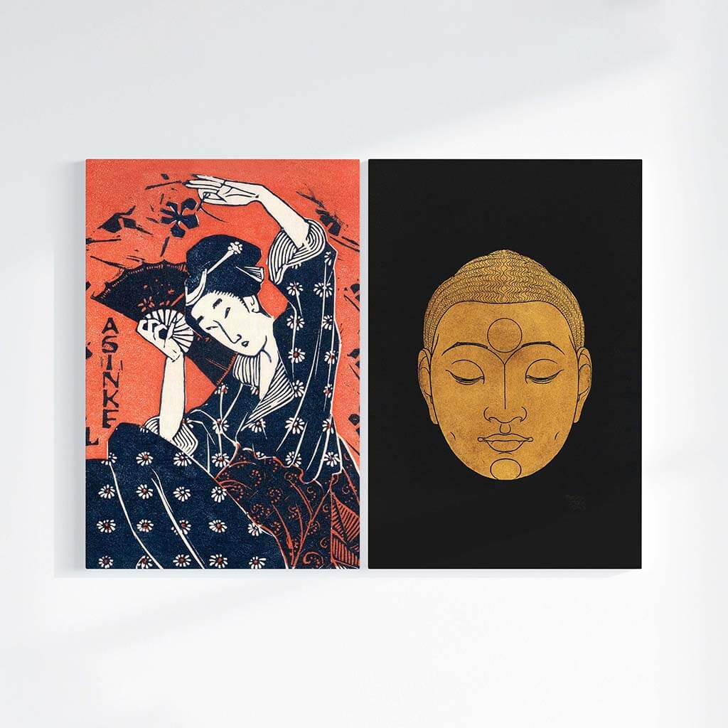 Head of Buddha & Geisha with Fan