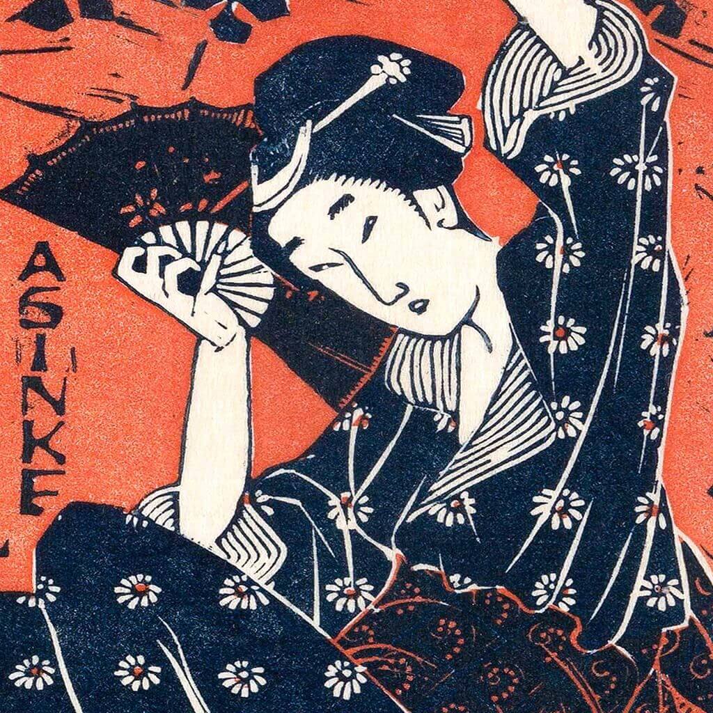 Head of Buddha & Geisha with Fan