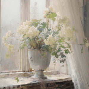 Ivory flowers on the windowsill