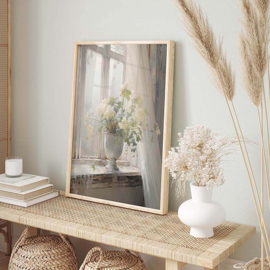 Ivory flowers on the windowsill