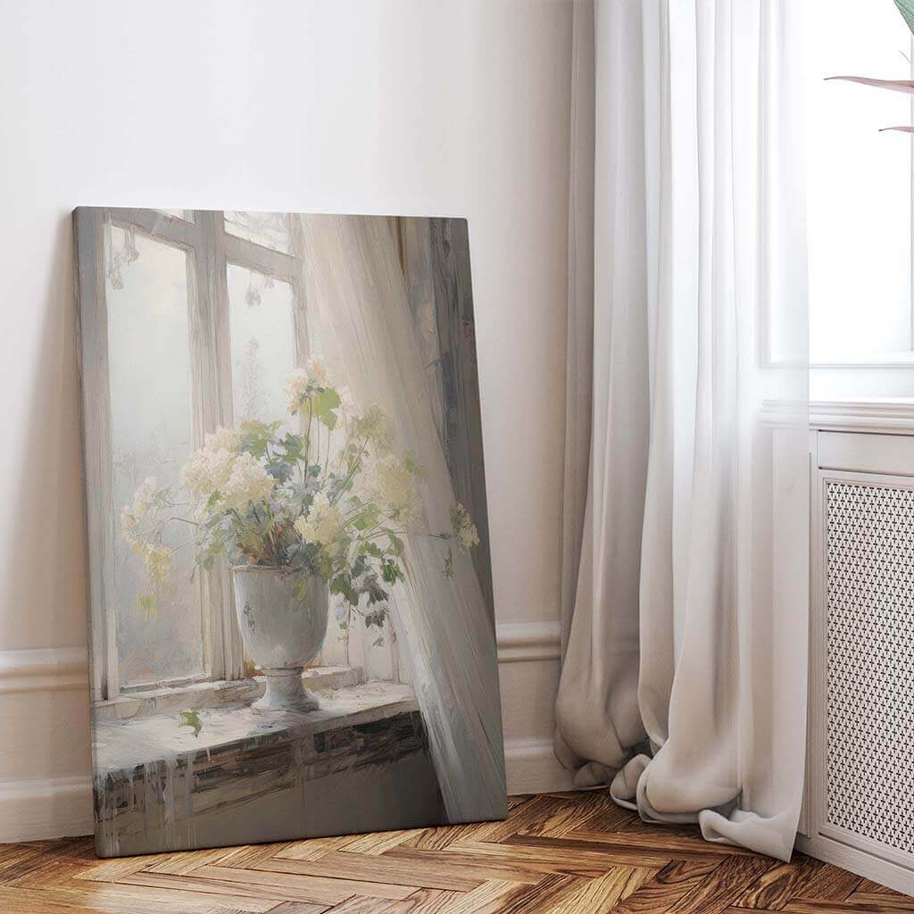 Ivory flowers on the windowsill
