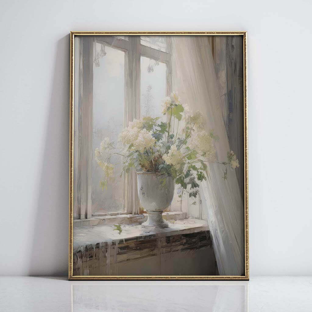 Ivory flowers on the windowsill