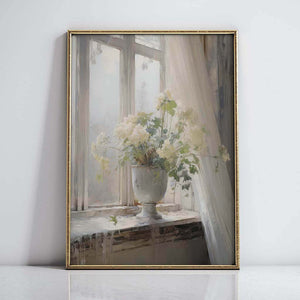 Ivory flowers on the windowsill