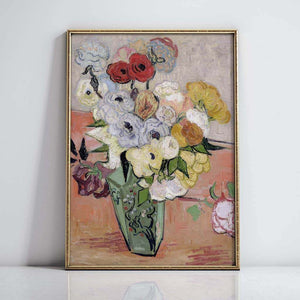 Japanese Vase With Roses And Anemones