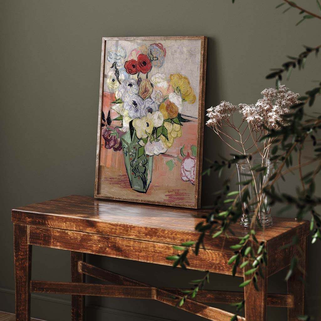 Japanese Vase With Roses And Anemones