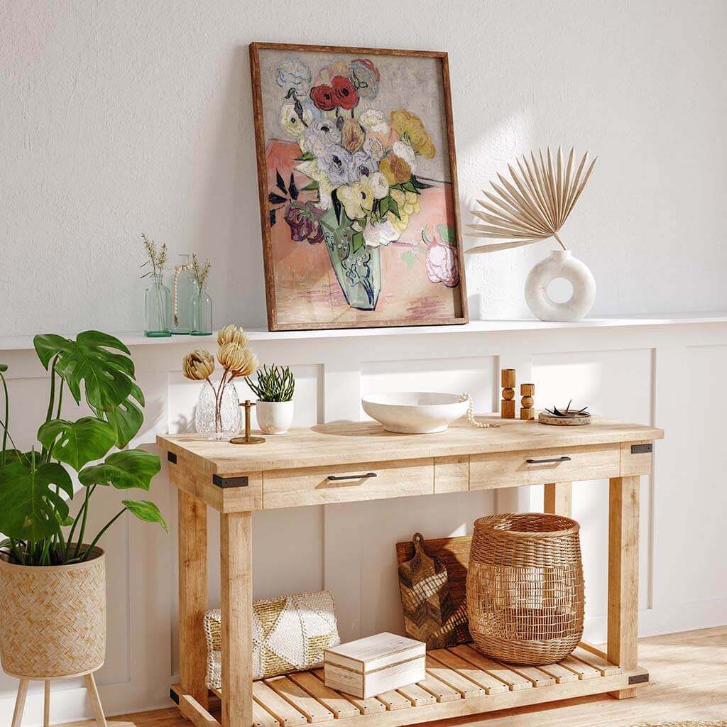 Japanese Vase With Roses And Anemones