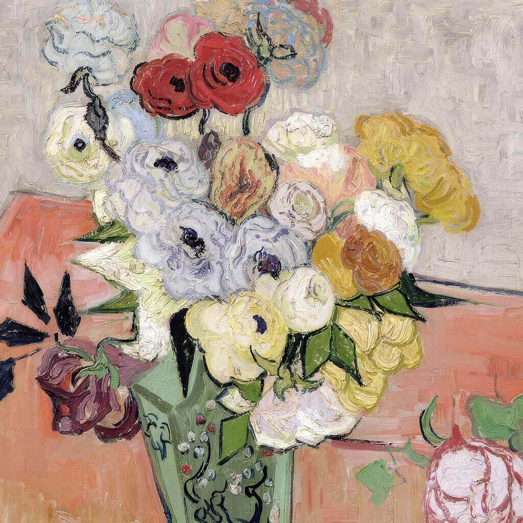 Japanese Vase With Roses And Anemones