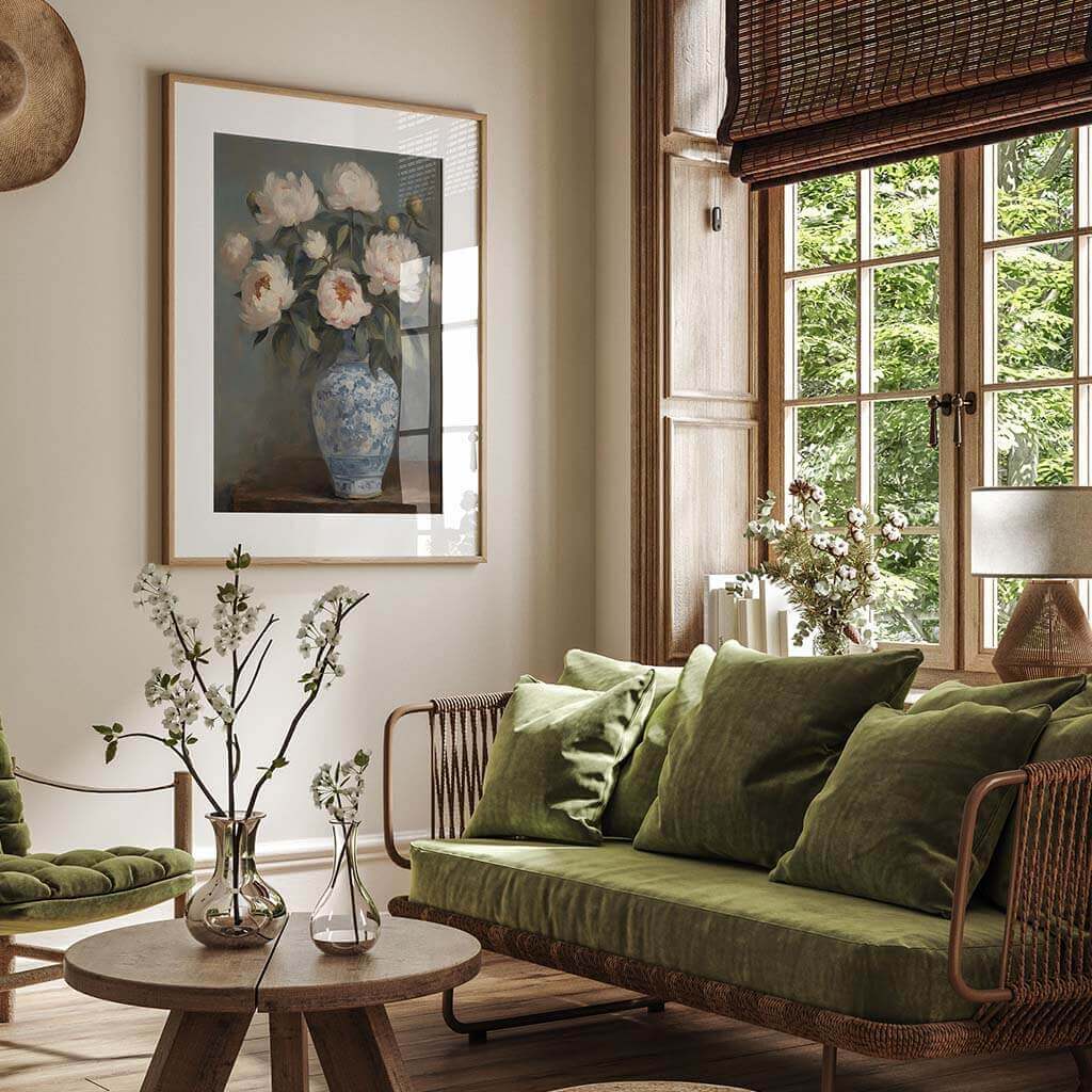 Peonies with Oriental Art