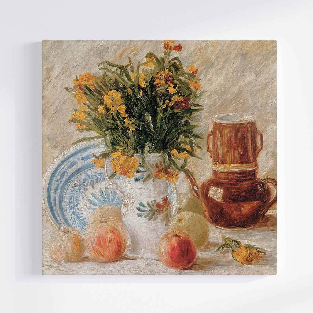Vase with Flowers, Coffeepot and Fruit