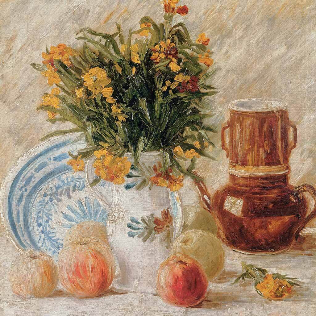 Vase with Flowers, Coffeepot and Fruit