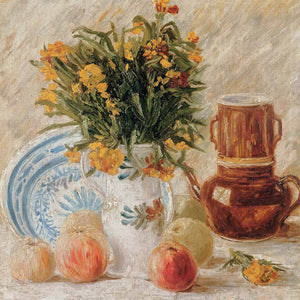 Vase with Flowers, Coffeepot and Fruit