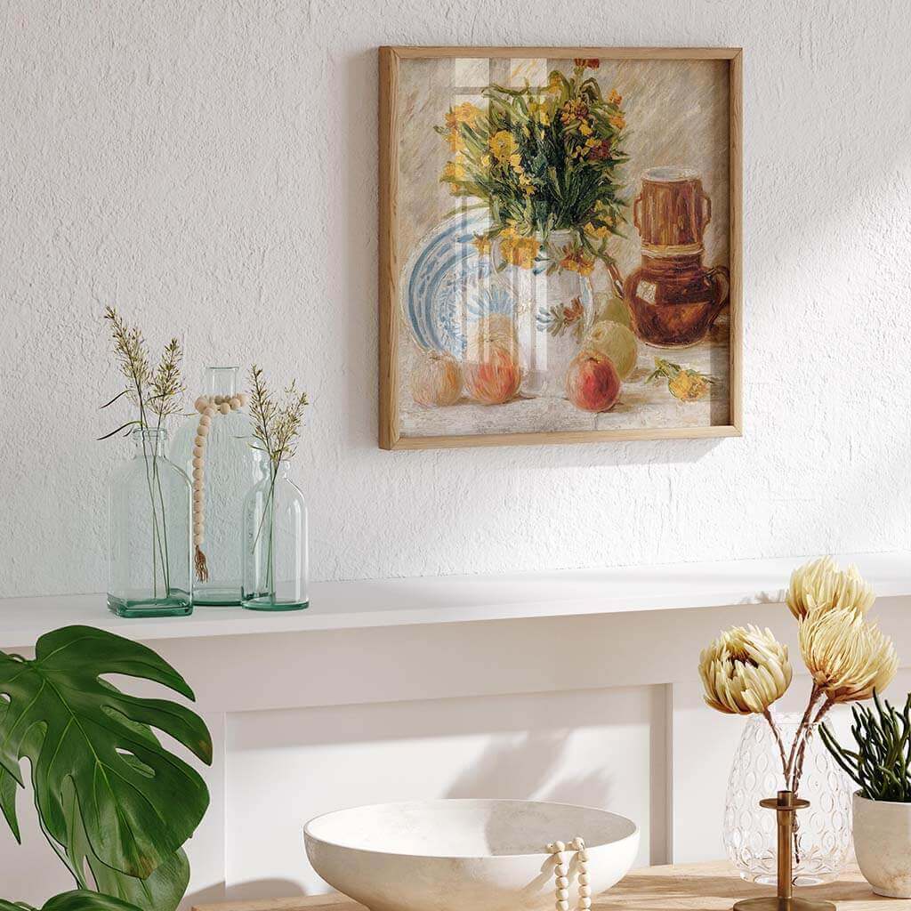 Vase with Flowers, Coffeepot and Fruit