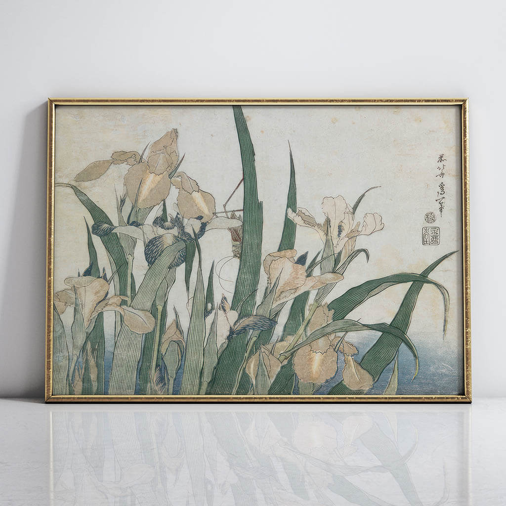 Iris Flowers and Grasshopper Art Painting