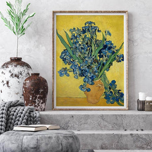 Irises Vase Yellow Floral Digital Art Prints