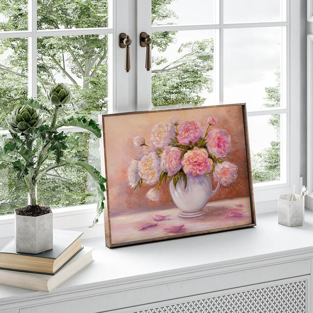 Peonies in White Vase Digital Art Prints