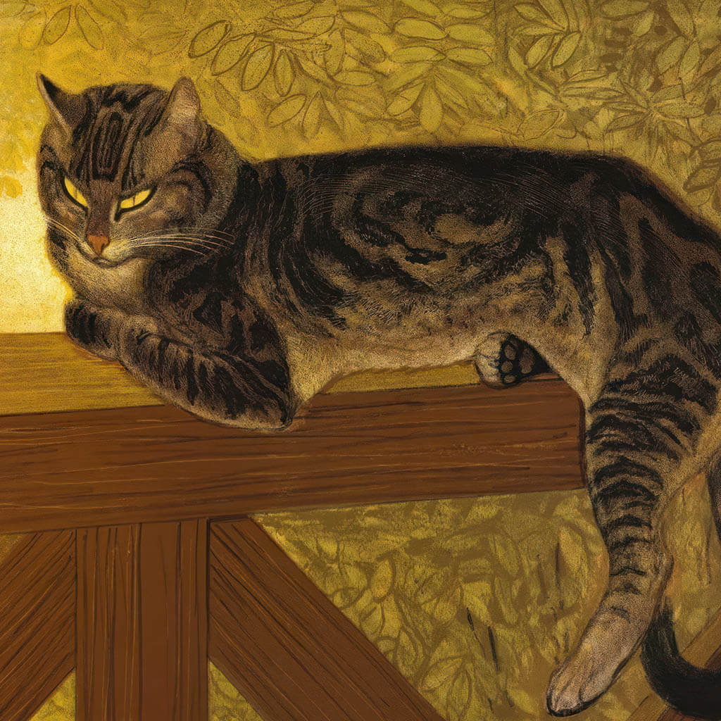 Summer cat on the railing Printable Wall Art 