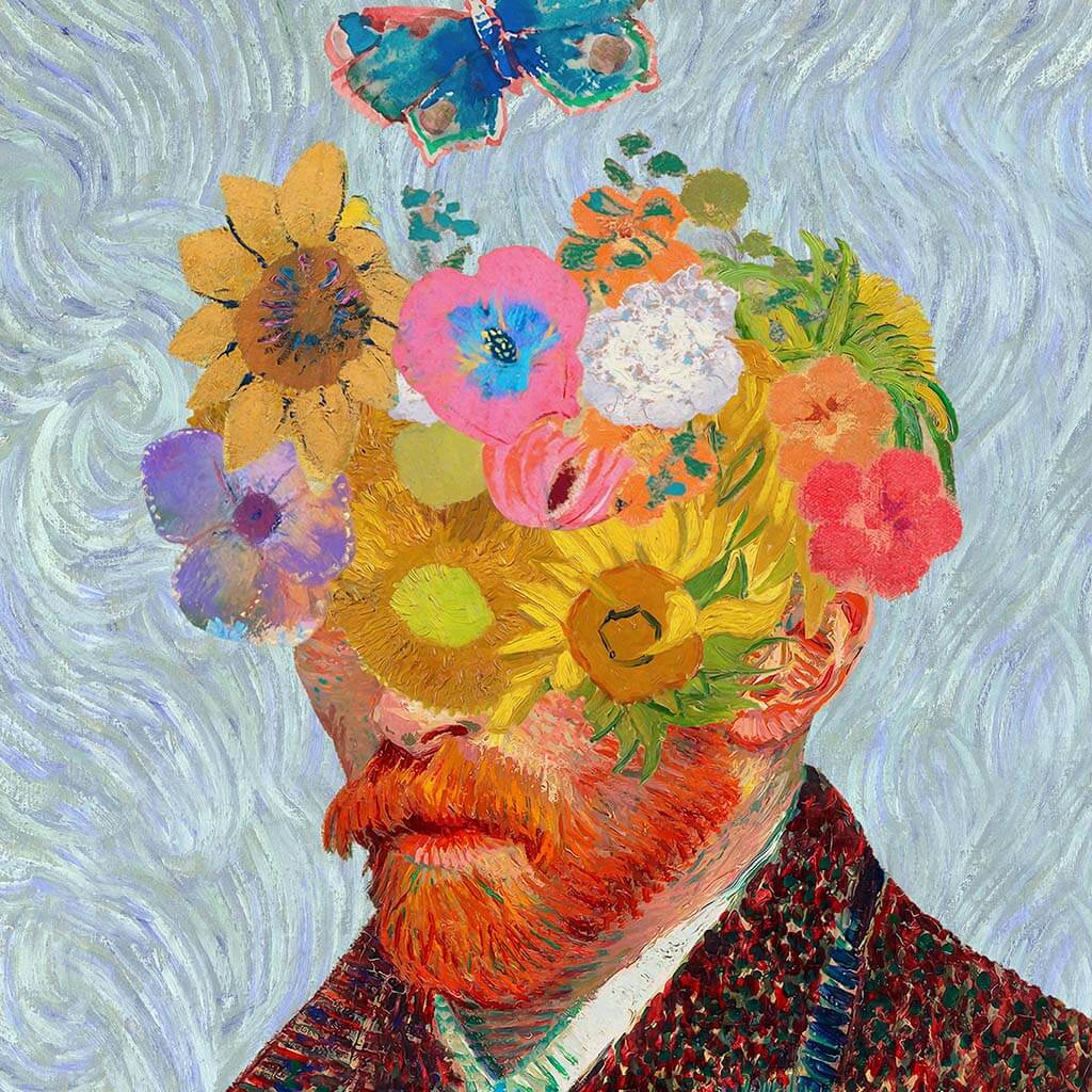 Van Gogh butterfly self-portrait Art Poster