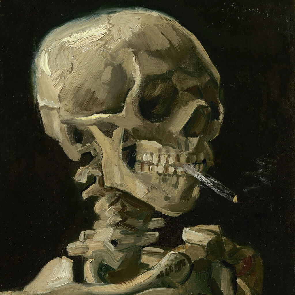 Skull with Burning Cigarette Digital Art Prints