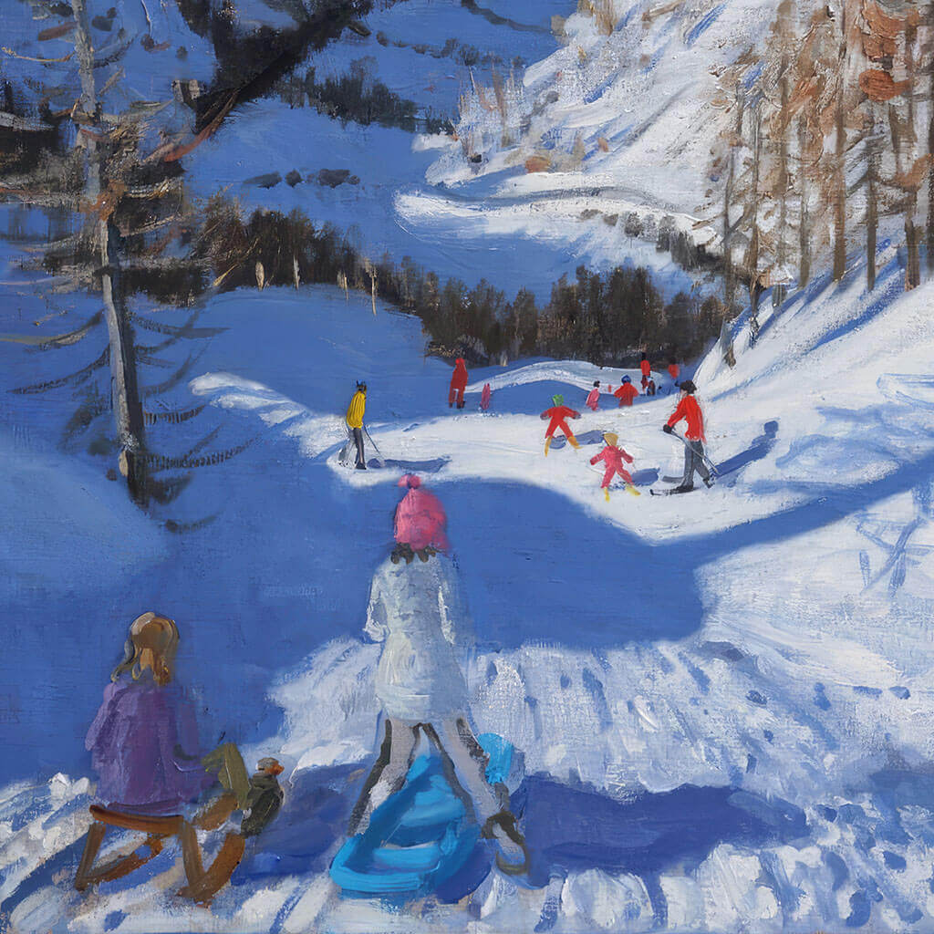 Skiers and Shadows Of Trees Art Painting