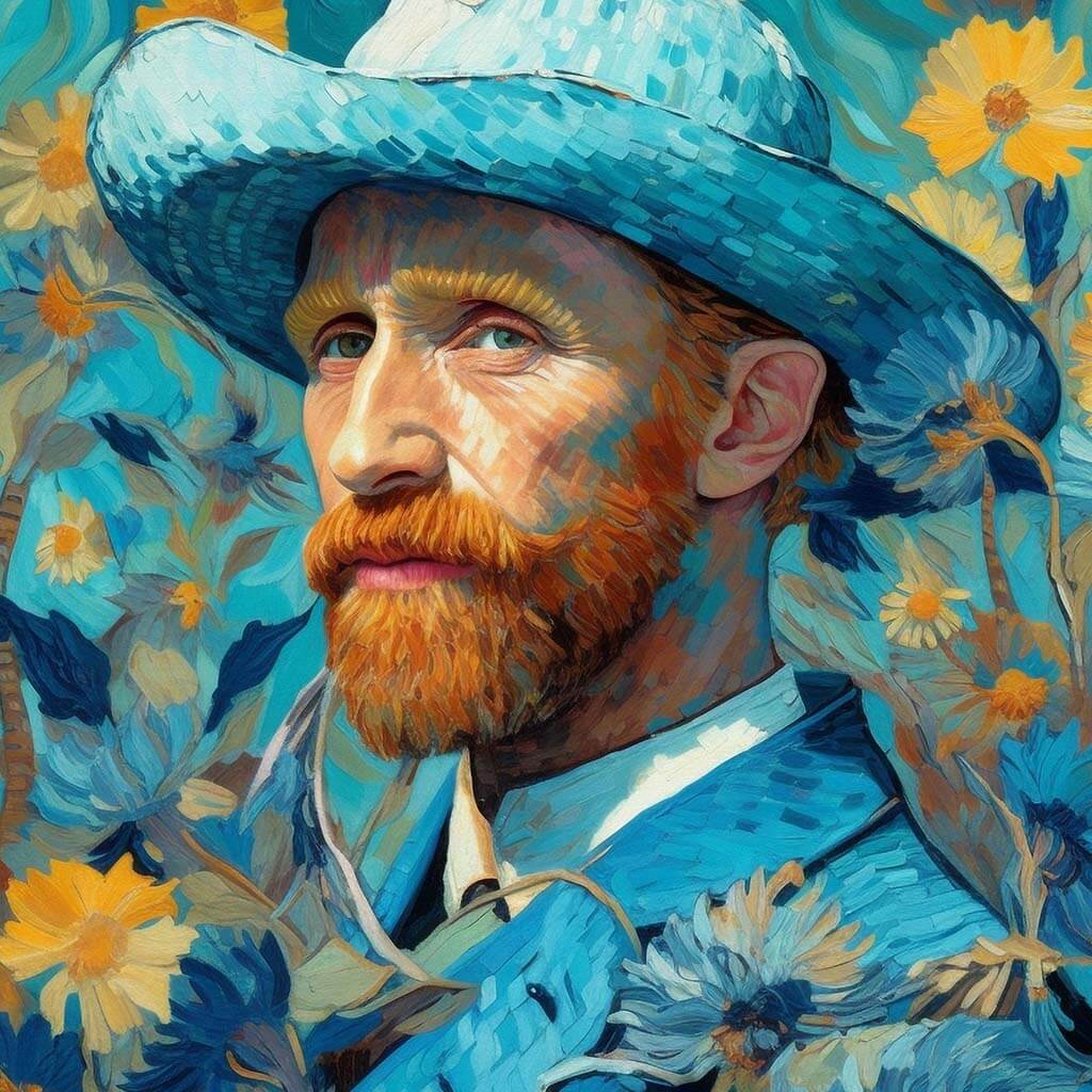 Portrait of Van Gogh in Blue Digital Art Posters