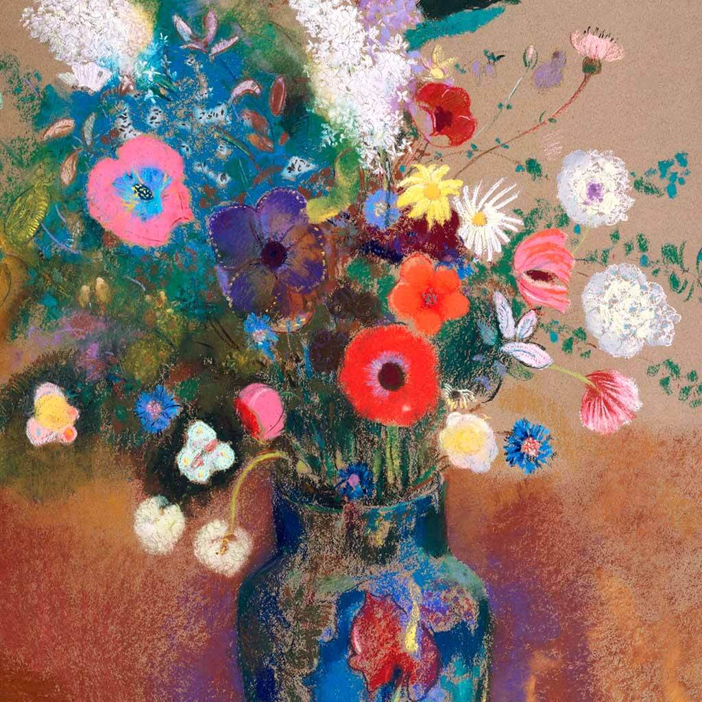 Colorful Blossoms in Blue Vase