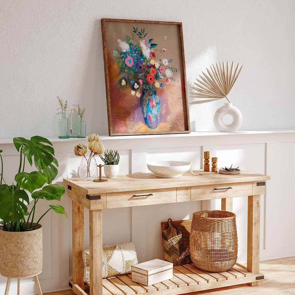 Colorful Blossoms in Blue Vase