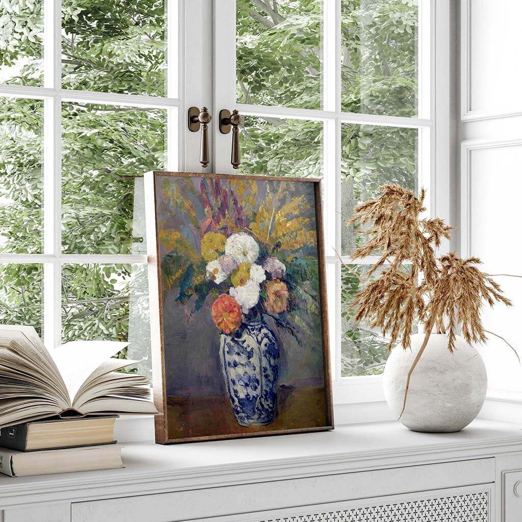 Dahlia in Blue and White Porcelain Wall Decor