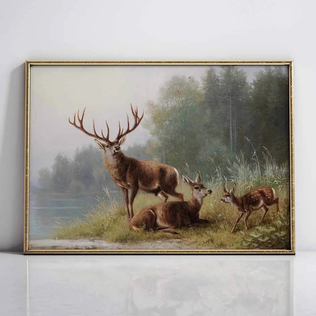 Deer at the lake Printable Wall art