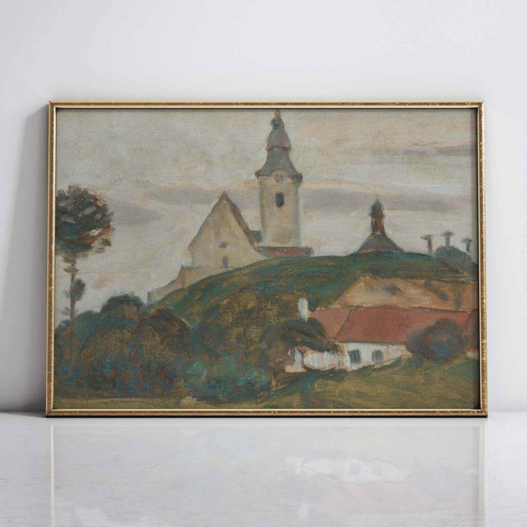 Hilltop Church and Village Art Print