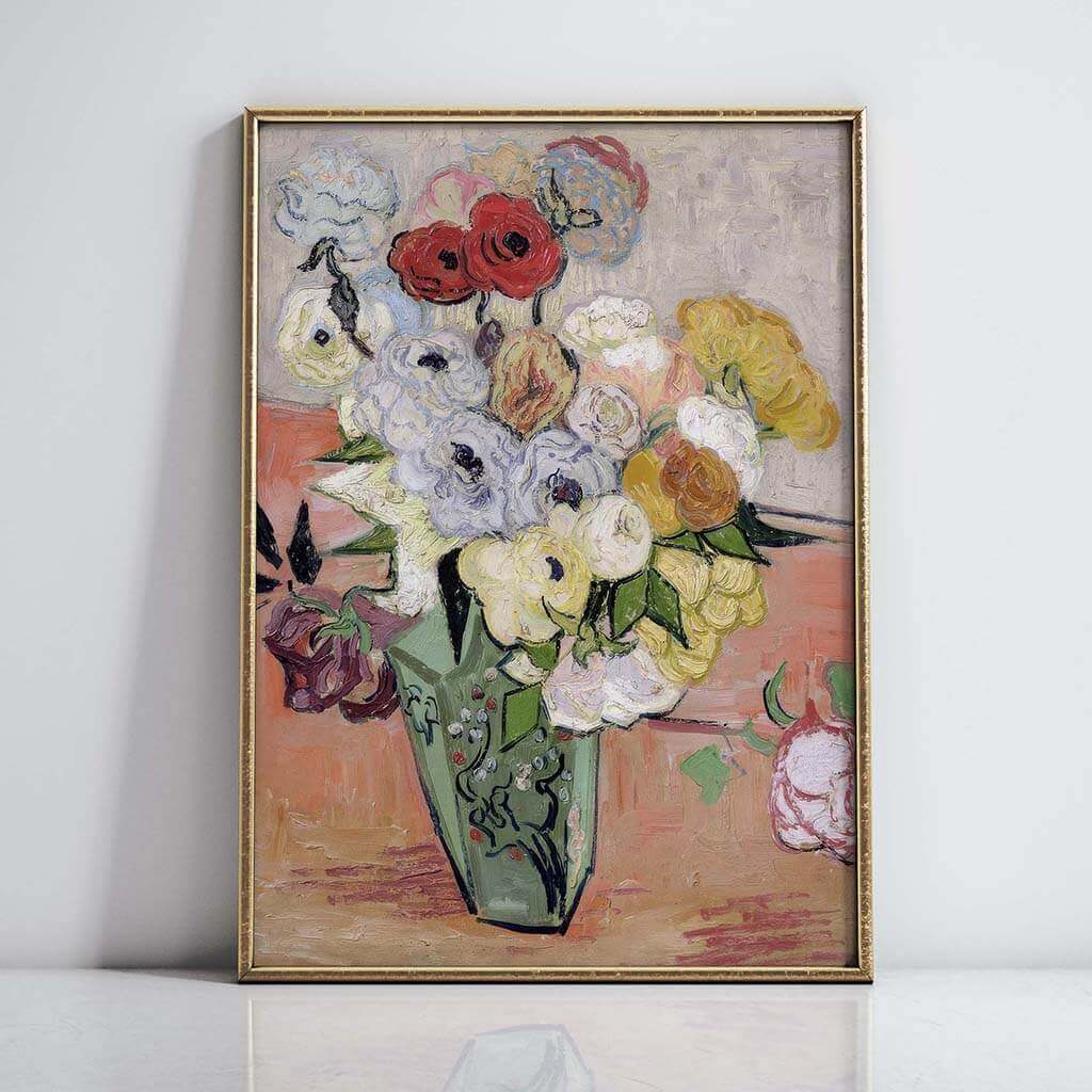 Japanese Vase With Roses And Anemones Artwork 