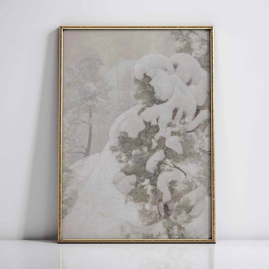 Snow-Covered Pine Branches Digital Wall art