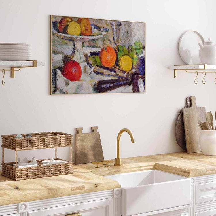 Still Life of Fruit on a White Tablecloth Wall Decor