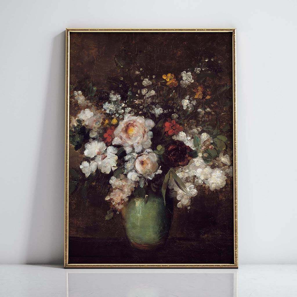 Flowers in a Green Vase Artwork