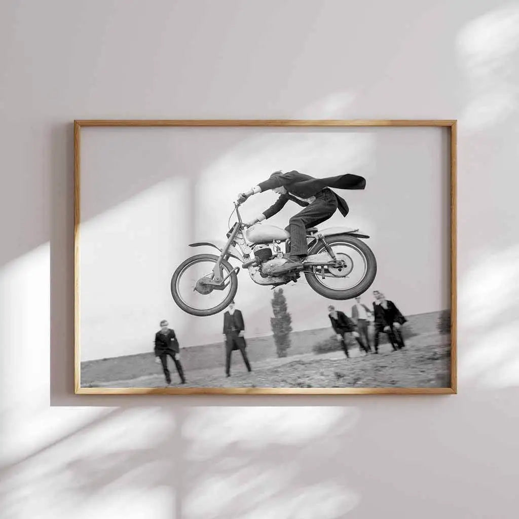 Vintage Motorcycle Leap Digital Art Posters