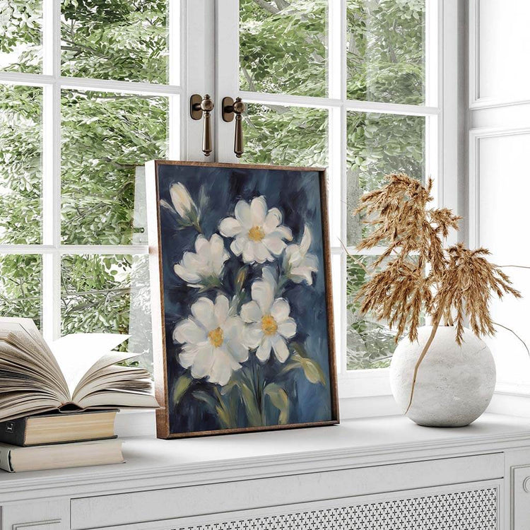 White Blossoms on an Indigo Base Digital Art Prints
